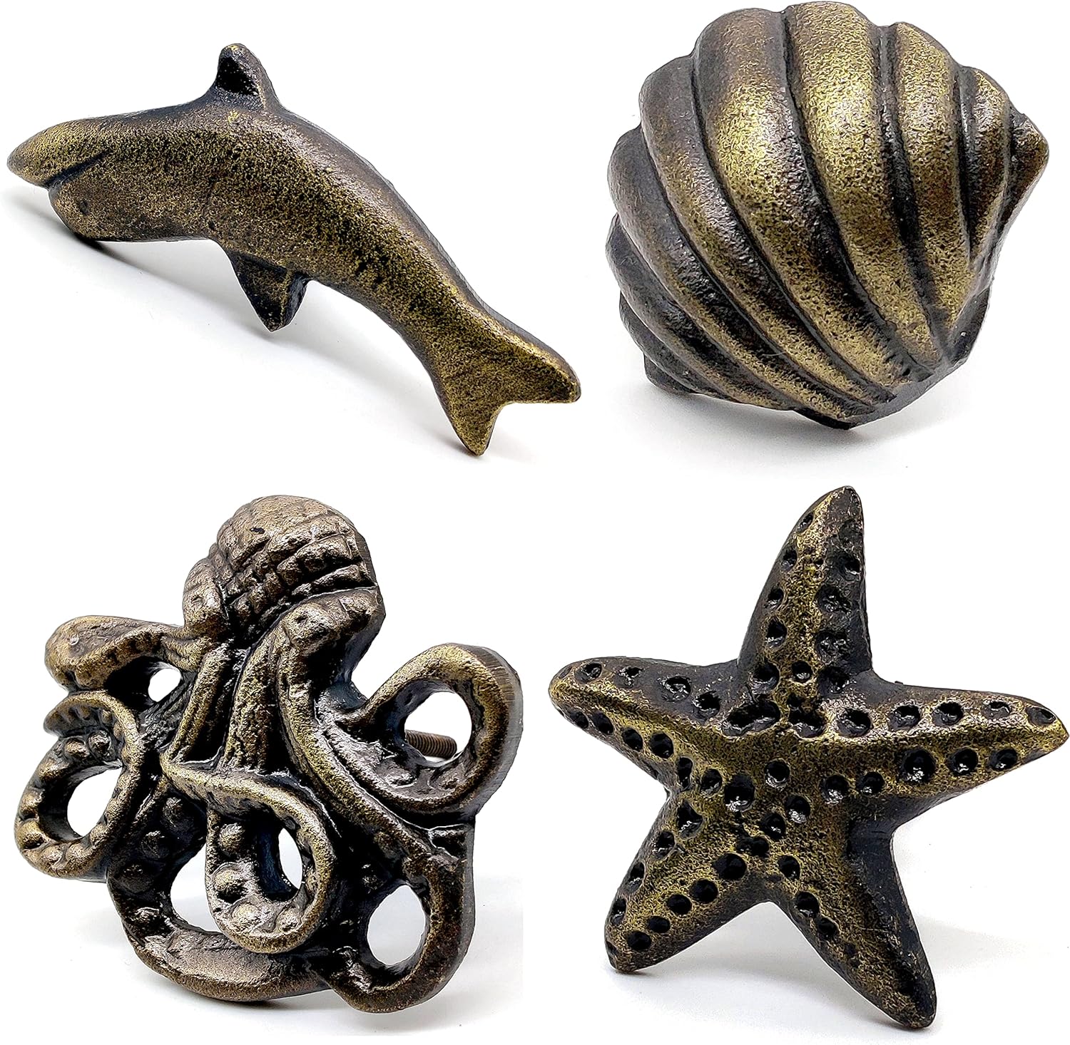 Ocean Theme Cast Iron Door Knobs – Set of 4 Drawer Pulls for Cabinets, Wardrobes & Kitchen Cupboards