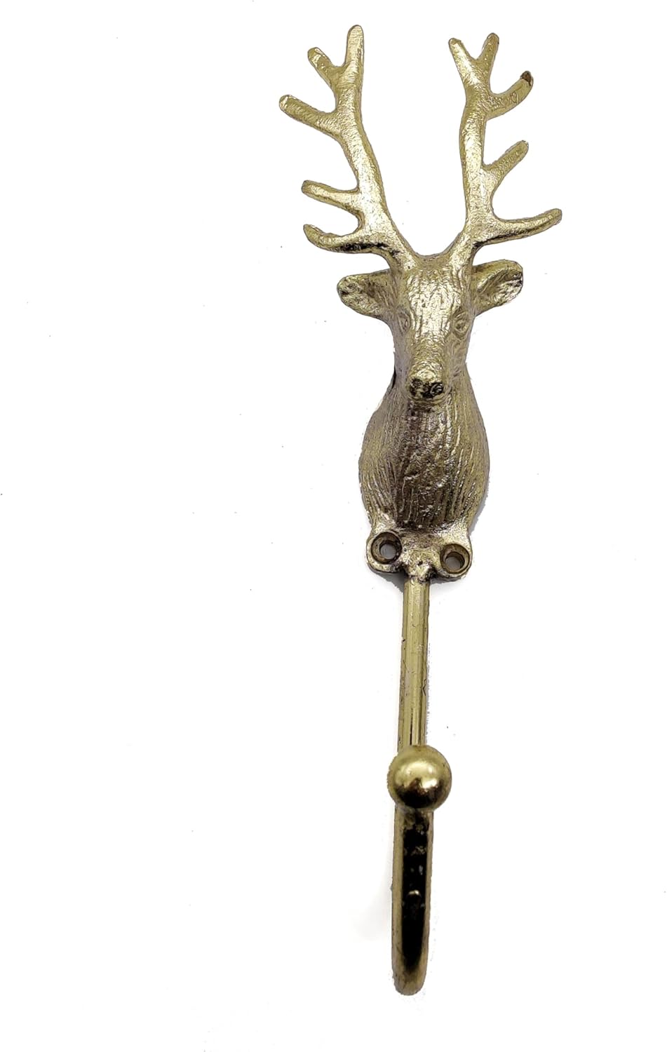 Vintage Deer Head Coat Hook – Heavy Duty Antique Brass Wall Mounted Animal Hanger, Polish Finish.