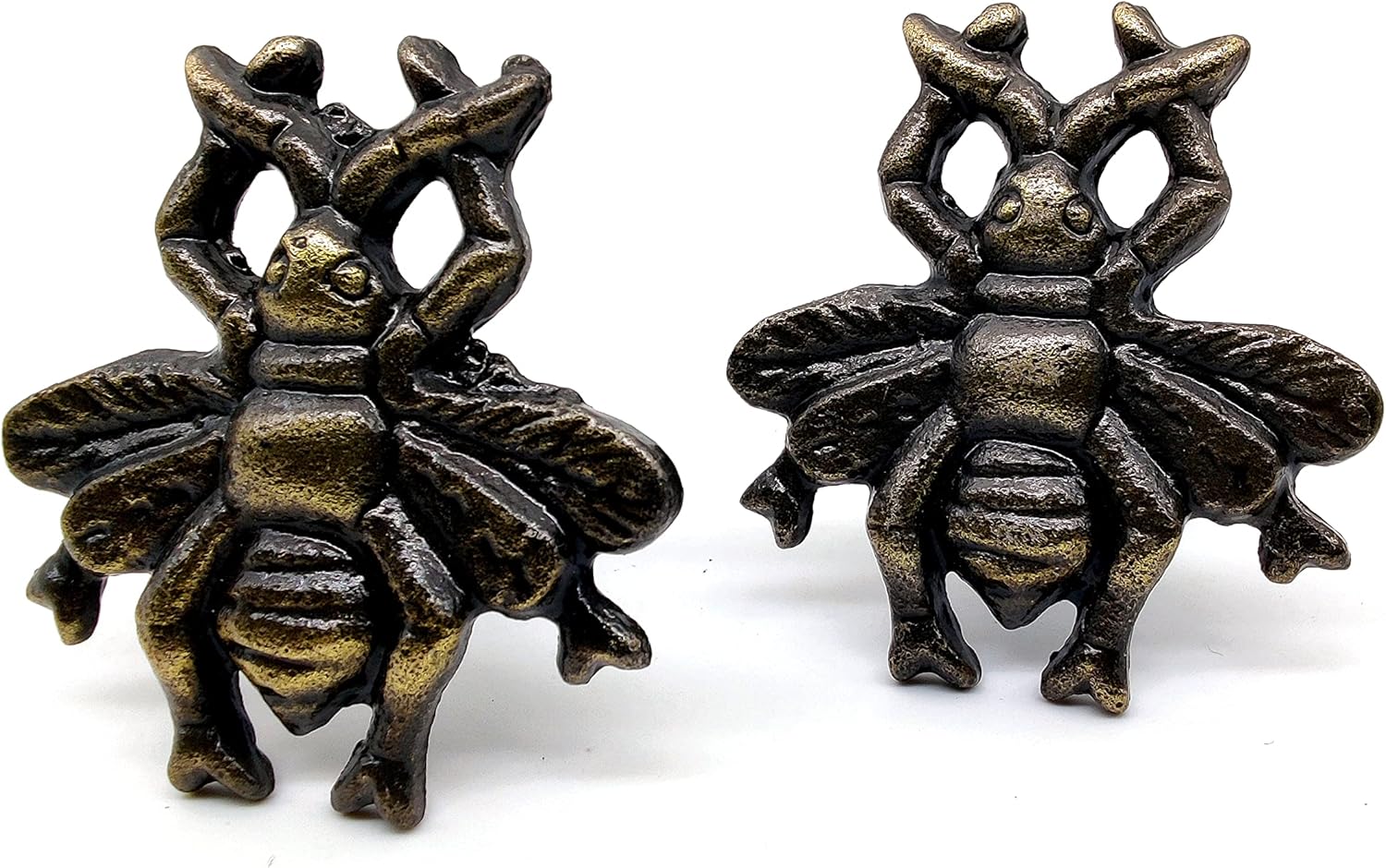 Cast Iron Honey Bee Knobs – Set of 2 Metal Drawer Pulls for Cabinets, Dressers & Beach Decor