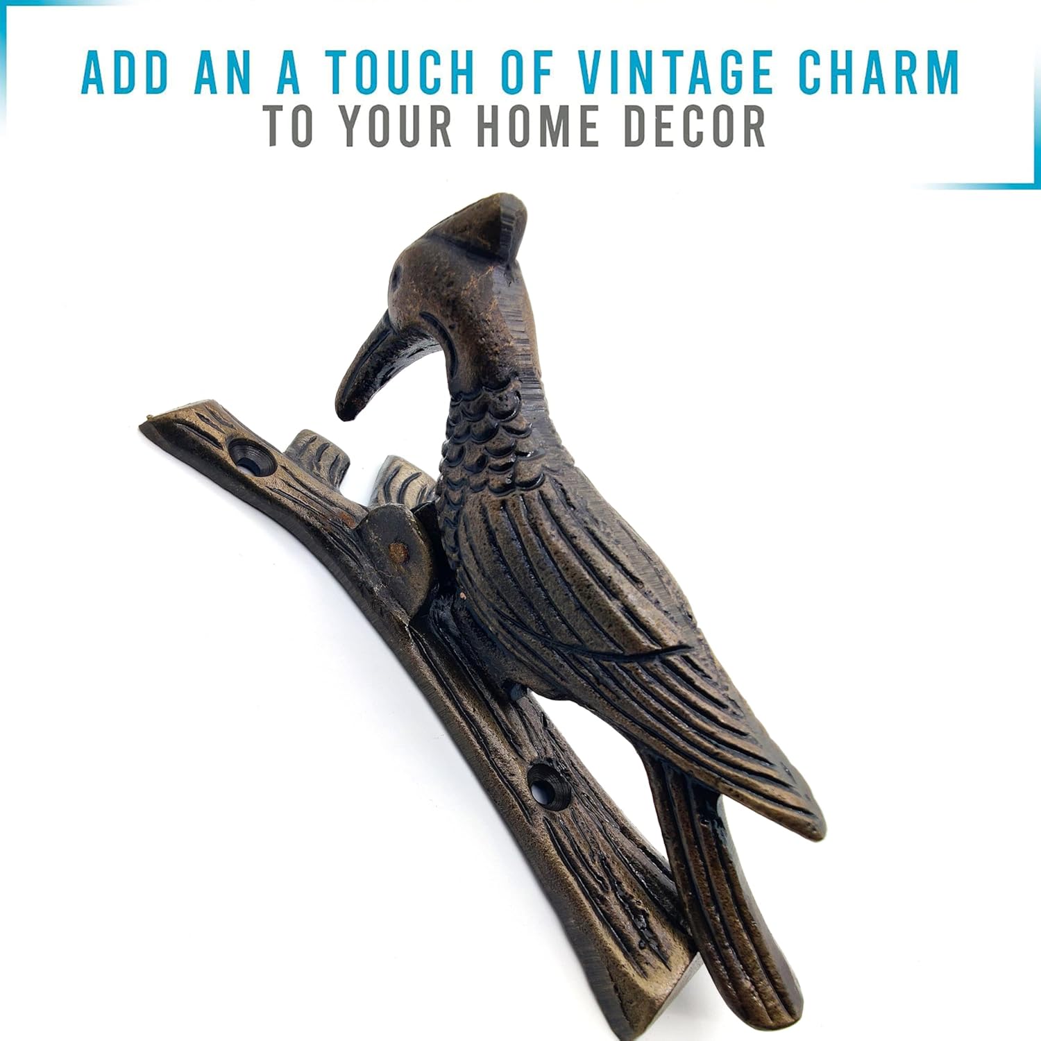 Woodpecker Cast Iron Antique Door Knocker – Vintage Decorative Door Knocker with Mounting Hardware for Front Door