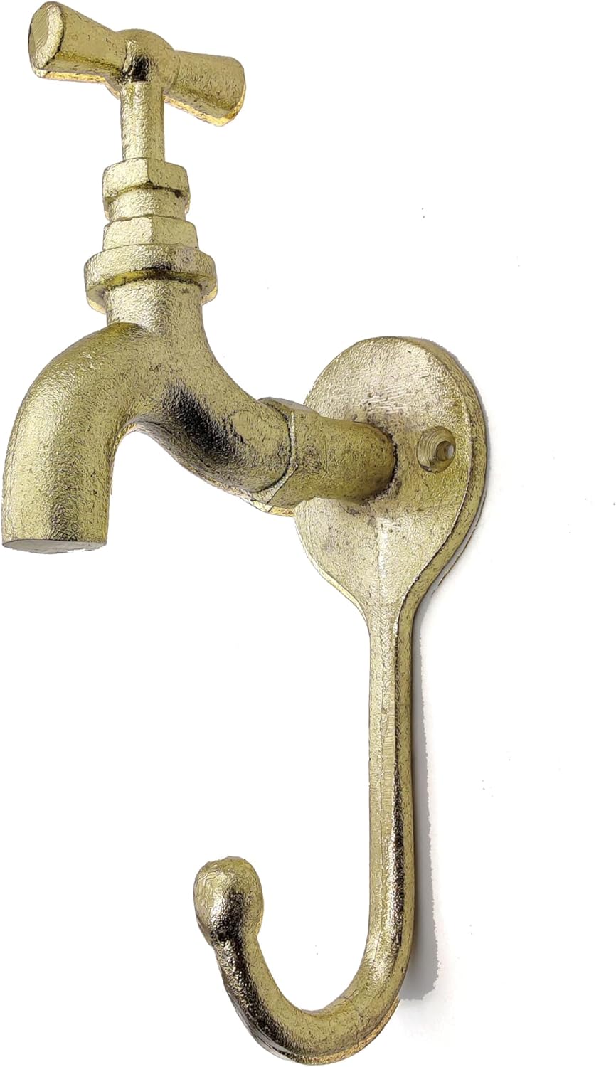 Heavy Duty Brass Tap Coat Hook – Vintage Wall Mounted Single Hook for Coats, Clothes, and Towels – Polish Finish.