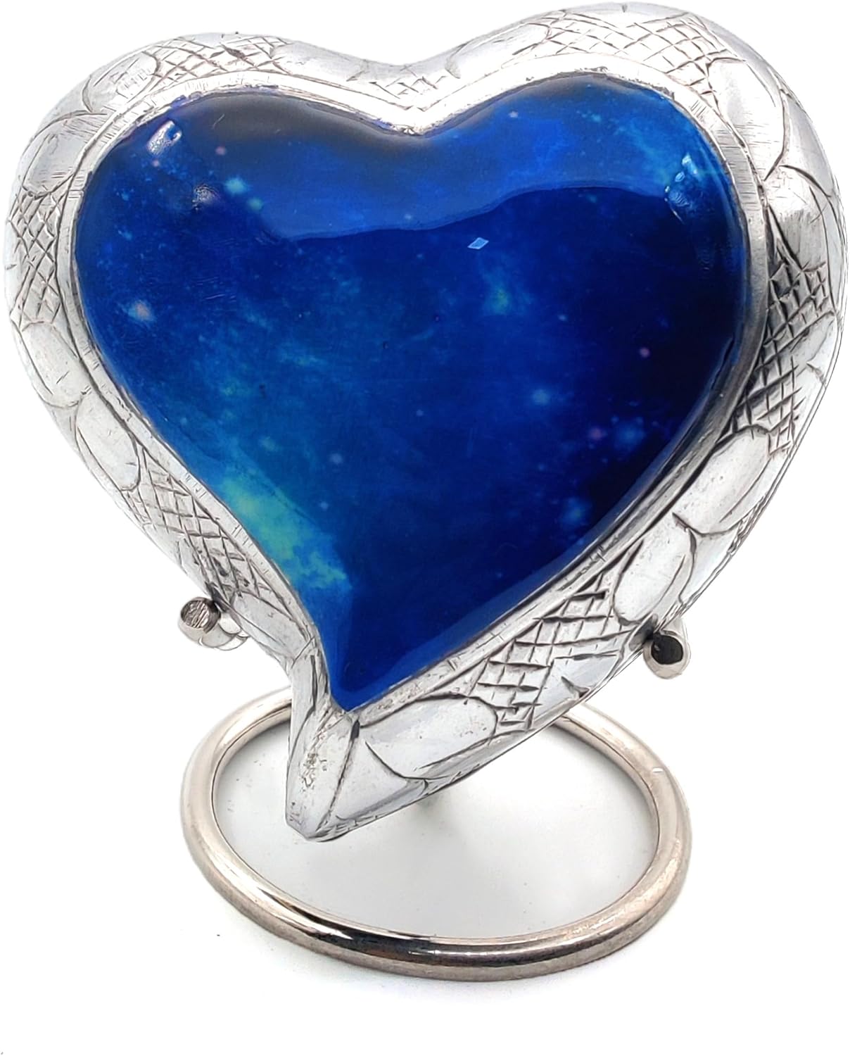 Galaxy Heart Urn for Human Ashes – Funeral Cremation Urn with Blue Starry Sky Design and Velvet Box