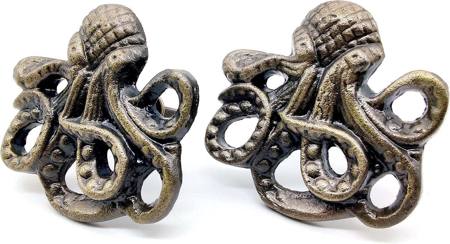 Cast Iron Octopus Knobs – Set of 2 Nautical Cabinet & Drawer Pulls for Coastal Beach Décor