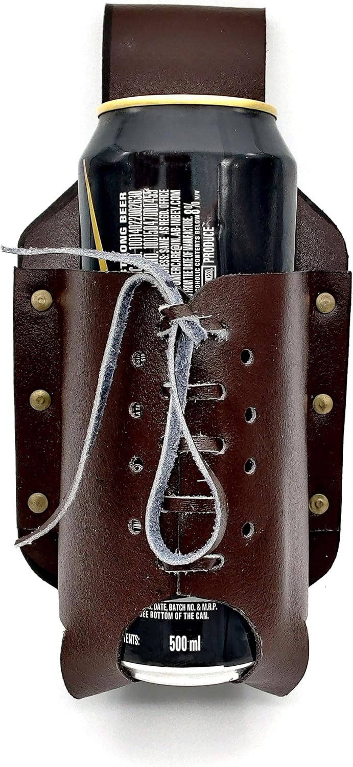 Handmade Leather Beer Holster – Classic Bottle Holder with Brass Rivets for Beer Lovers