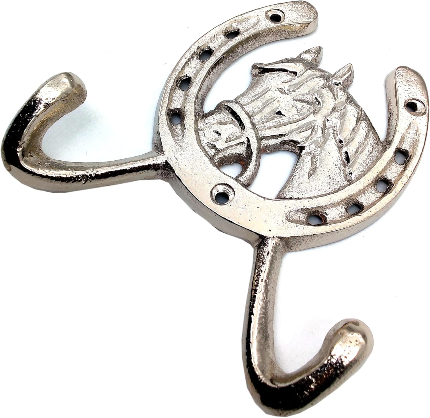 Handcrafted Horse Head Coat Hook – Rustic Wall Mounted Rack with Horseshoe, Chrome Finish for Towel & Hats