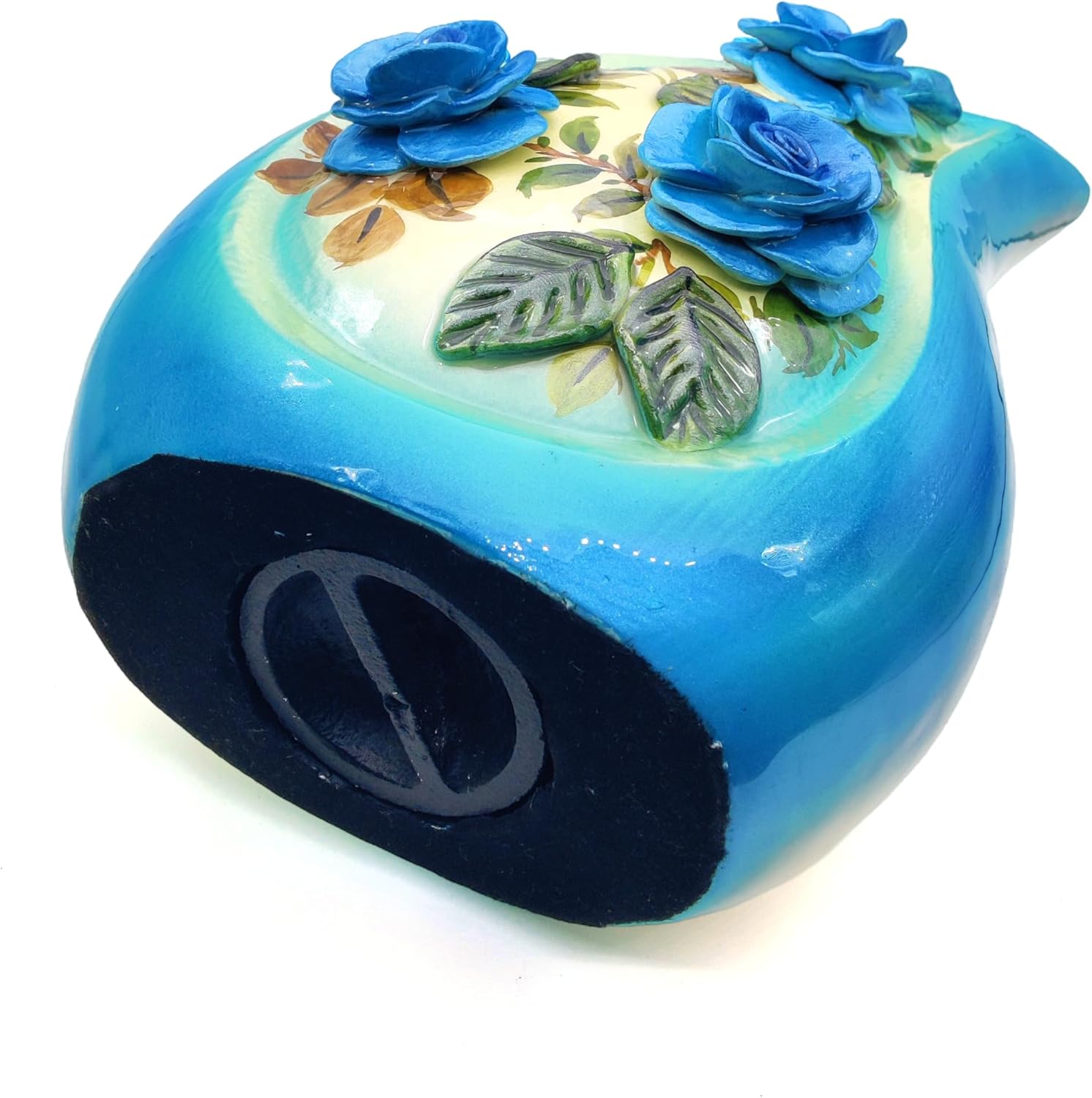 Teardrop Hand-Painted Cremation Urn with 3D Blue Roses – Large 10-Inch Funeral Urn for Human Ashes with Velvet Bag