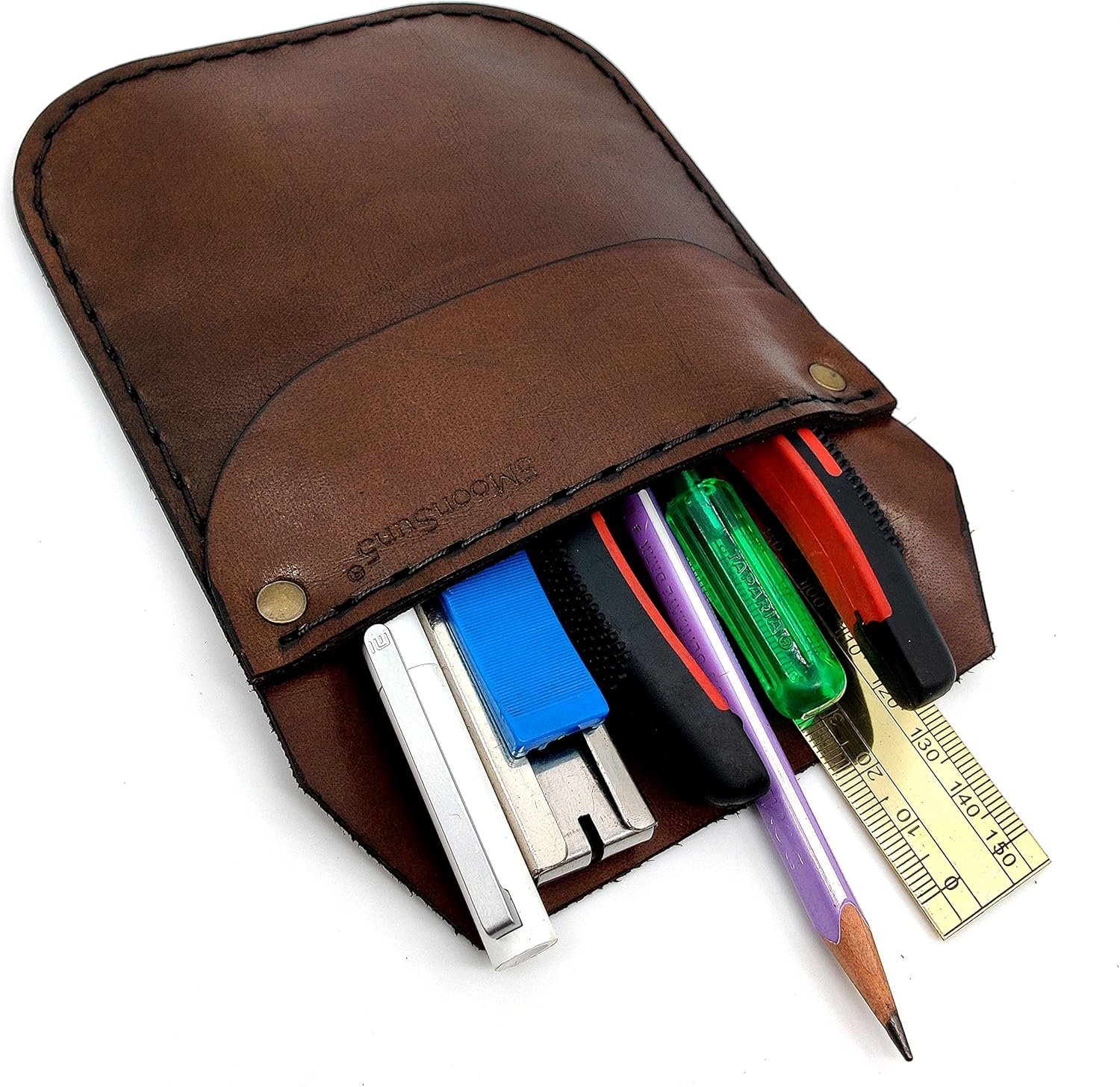 Genuine Leather Work Pocket Organizer – Handmade Tool and Pen Holder for Jeans Back Pocket – Office & Work Essentials