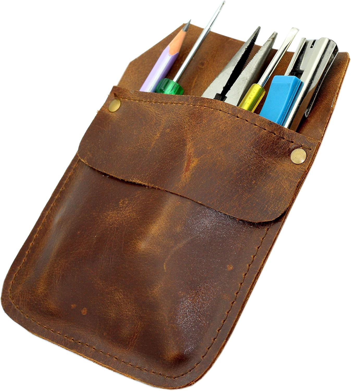 Genuine Leather Work Pocket Organizer – Handmade Tool and Pen Holder for Jeans Back Pocket – Office & Work Essentials