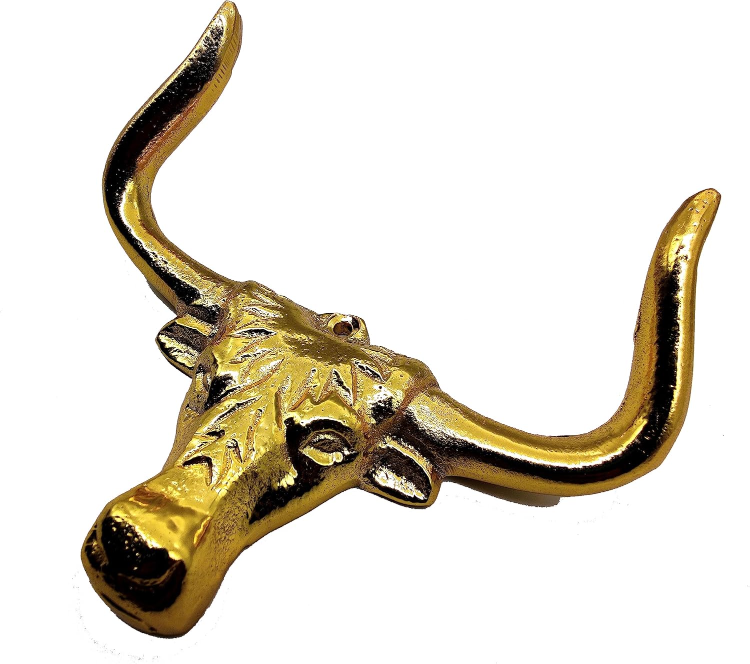 Longhorn Steer Wall Hook – Heavy Duty Vintage Bull Head Metal Hook, Rustic Decor for Coats, Keys, Towels, Brass Polished Finish