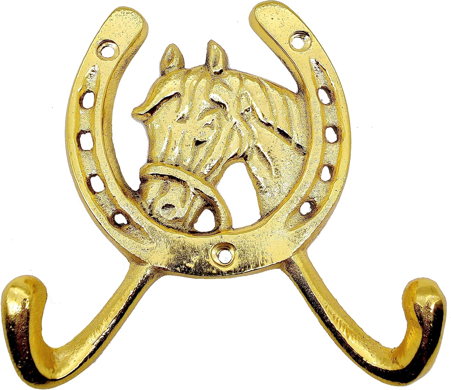 Brass Horseshoe Hook – Rustic Ranch Wall Mounted Coat Hanger, Gold Finish, 3.5 lbs Weight Capacity.